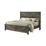 Gray King Bed with Unique Design Headboard - Simple Wooden Bedroom Furniture