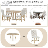 Dining Set, Round Table with a 16"W Leaf and 4 Upholstered Chairs for Dining Room and Living Room