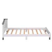 Bedroom  Platform Bed with Nightstand and Storage dresser,White+Gray