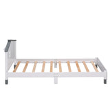 Bedroom  Platform Bed with Nightstand and Storage dresser,White+Gray