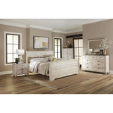 White Wash Finish King Sleigh Bed Bedroom Set with Dresser, Mirror, 2 Nightstands, and Chest