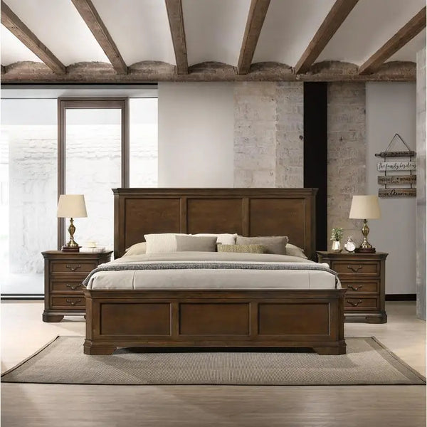 3-Piece Wood Bedroom Set with Queen Panel Bed and 2 Nightstands
