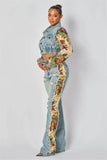 winter fashion print color matching denim jeans