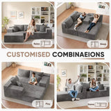 Sofa  L-Shape Chaise, Deep Seated Cloud Couch, Corduroy Grey Upholstery, Living Room/Bedroom