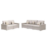Beige Linen Fabric Sofa and Loveseat Living Room Set with Cushions