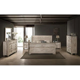 White Wash Finish King Sleigh Bed Bedroom Set with Dresser, Mirror, 2 Nightstands, and Chest