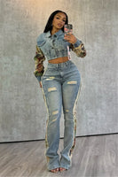 winter fashion print color matching denim jeans