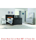 Modern 4-Piece King Bedroom Set with Fireplace Headboard and TV Stand Footboard