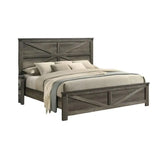 Gray King Bed with Unique Design Headboard - Simple Wooden Bedroom Furniture