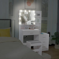 Large Vanity Table Set with Lighted Mirror &Charging Station,Makeup Dressing Desk 4 Storage Shelves and Cushioned
