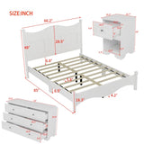 Style Bedroom Sets, Queen Size Platform Bed Storage Nightstand and Dresser with Metal Handle, White