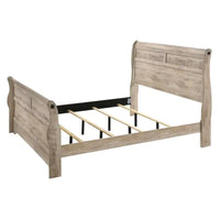 King Sleigh Bed Bedroom Set with White Wash Finish, Dresser, Mirror