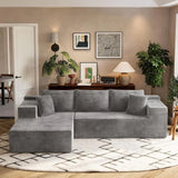 Sofa  L-Shape Chaise, Deep Seated Cloud Couch, Corduroy Grey Upholstery, Living Room/Bedroom