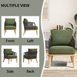 EBELLO 2PCS Living Room Casual Wooden Hand Braided Rope Armchair