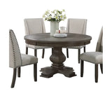 5pc Dining Set Round Table 4x Side Chairs ,Table nailhead Trim Upholstered Cushion Dining Room Furniture