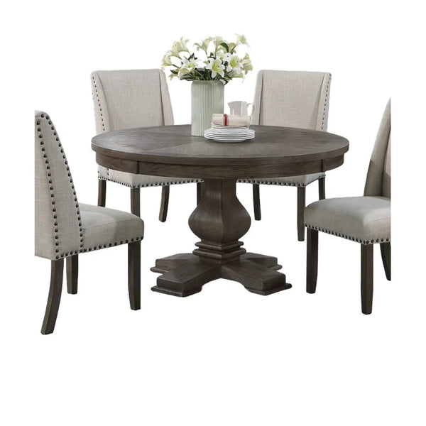 5pc Dining Set Round Table 4x Side Chairs ,Table nailhead Trim Upholstered Cushion Dining Room Furniture