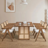 rectangular wavy dining table set, one wooden dining table and six chairs, modern living room