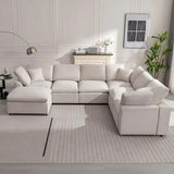 Sofa Couch Set, Modern Convertible U Shaped Sectional Couch Large 7 Seater Chenille Corner Sofa with Ottoman