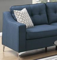 Living Room Navy Glossy Polyfber Sofa And Loveseat Furniture Plywood Metal Legs Couch