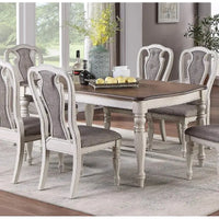 7-Piece Dining Set - Table with Oak Top and 6 Side Chairs with Cushion Seats, Antique White Finish for Kitchen or