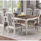 7-Piece Dining Set - Table with Oak Top and 6 Side Chairs with Cushion Seats, Antique White Finish for Kitchen or