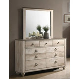White Wash Finish 4-Piece King Bedroom Set - Bed, Dresser, Mirror, Nightstand