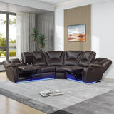 Modern Faux Leather Manual Reclining with Center Console and LED Light Strip,Living Room Furniture Set