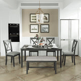 Kitchen Dining Set 6-Piece Black 4 Dining Chairs And Bench