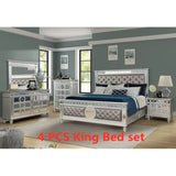Mirrored 4 PCS  Queen/King Bed includ（ Queen/King Bed + 1 Nightstand