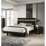 Modern Black 3pc Bedroom Set Queen Size Bed w LED 2x Nightstands