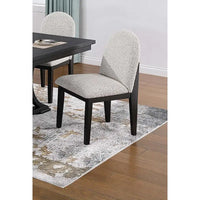 Traditional Dining Table & 6 Side Chairs Set, White Finish, Fabric Upholstered Chairs with Trestle Base