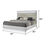 White Wood Queen Bedroom Set with LED Headboard, Modern Glam Design