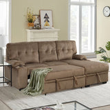 Upholstered Sofa Bed Sleeper Sectional Sofa with Storage Chaise and Cup Holder for Living Room Furniture Set