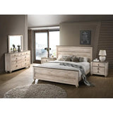 White Wash Finish 5-Piece King Bedroom Set: Bed, Dresser, Mirror & 2 Nightstands