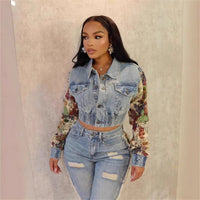 winter fashion print color matching denim jeans