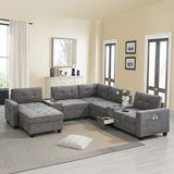 L-shaped/ U-shaped Tufted Sofa with Storage Consoles, Couch Set for Living Room