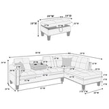 Leather Living Room Furniture 3-PCS Sectional Sofa Set Sofa  Chaise And Storage Ottoman Cup Holder Couch