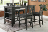 Modern Dark Brown Finish 5pc Counter Height High Dining Table w Storage Shelves 4x High Chairs Wooden