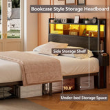 Bed Frame with Wood Headboard, Metal Platform Bed Frame Full Size with Storage Drawers and Shelf,LED Lights