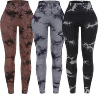 3 Piece Workout Leggings Sets for Women High Waisted Tie Dye Gym Scrunch Butt Lifting Seamless Yoga