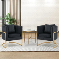 Modern Accent Chairs Set of 2,Upholstered Barrel Armchair Mid Century with Pillow,with Metal Gold Legs,living room chairs