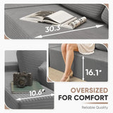 Sofa  L-Shape Chaise, Deep Seated Cloud Couch, Corduroy Grey Upholstery, Living Room/Bedroom