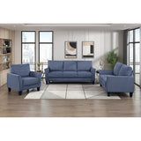 sofa set, blue soft cushion sofa, couple's chair, plush seat, solid wood living room furniture