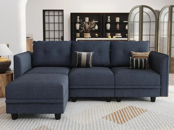 Modular Sectional Sofa w/ Reversible Chaise, L Shaped Sofa with Ottoman, 4 Seater Sectional Corner Couch