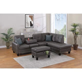 Leather Living Room Furniture 3-PCS Sectional Sofa Set Sofa  Chaise And Storage Ottoman Cup Holder Couch