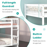Full Bunk Bed with Trundle, Solid Wood Trundle Bed Frame w/Guardrails and Ladder, Convertible to 2 Beds