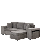 Sectional Couch, Pull Out Sleeper Sofa with Storage Chaise and 2 Stools for Living Room Furniture Set