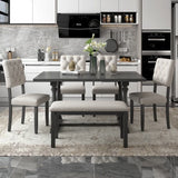 Dining Table and Chair Set with Special-shaped Legs  Seat Backs&Cushions for Dining Room Gary