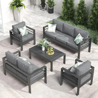 Outdoor Aluminum Furniture Set, 5 Pieces Patio Sectional Conversation