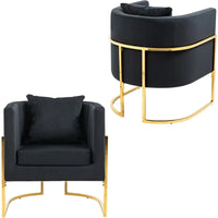 Modern Accent Chairs Set of 2,Upholstered Barrel Armchair Mid Century with Pillow,with Metal Gold Legs,living room chairs